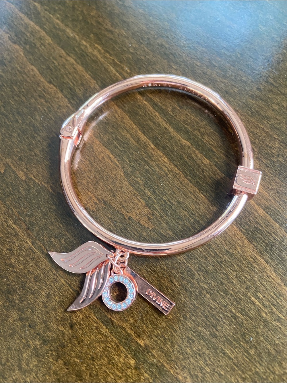 Rose Gold Angel Wing Charm Bangle Bracelet - Women's Jewelry.